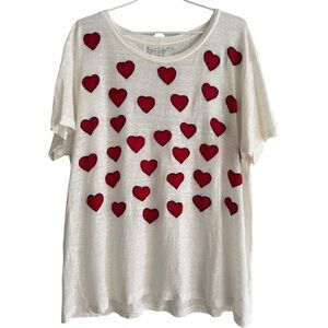 Banner Day Embroidered Hearts Tee 100% Linen Size Large